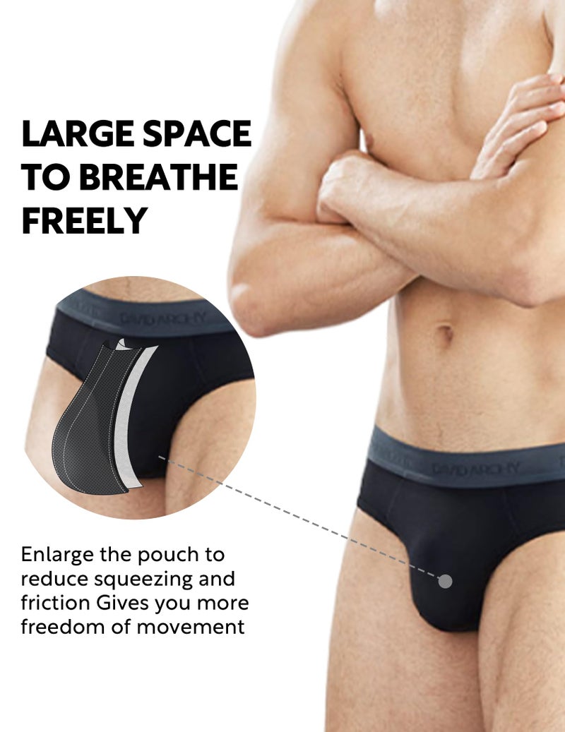 DAVID ARCHY Men's Briefs Rayon Made From Bamboo Underwear Pouch Breathable Super Soft Comfort 4 Pack (L, Navy Blue/Dark Gray) - Image 2